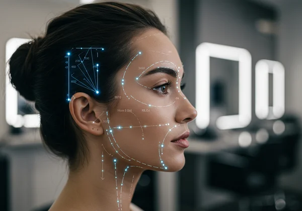 AI analyzing a client's face for precise shape