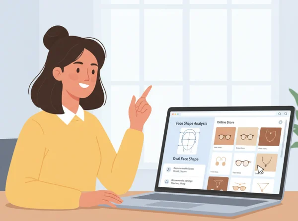 ผู้ใช้กำลังวิเคราะห์รูปหน้าสำหรับการช็อปปิ้งออนไลน์