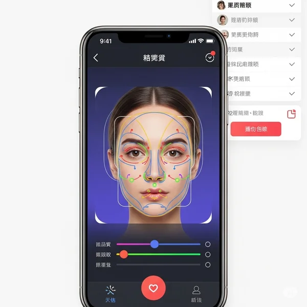 Face shape app interface, scanning process.