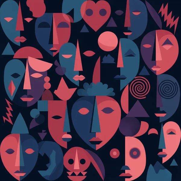 Ilustración artística de formas faciales y rasgos de personalidad.