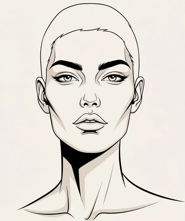 Ilustração de um ideal ocidental: maxilar forte, maçãs do rosto altas.
