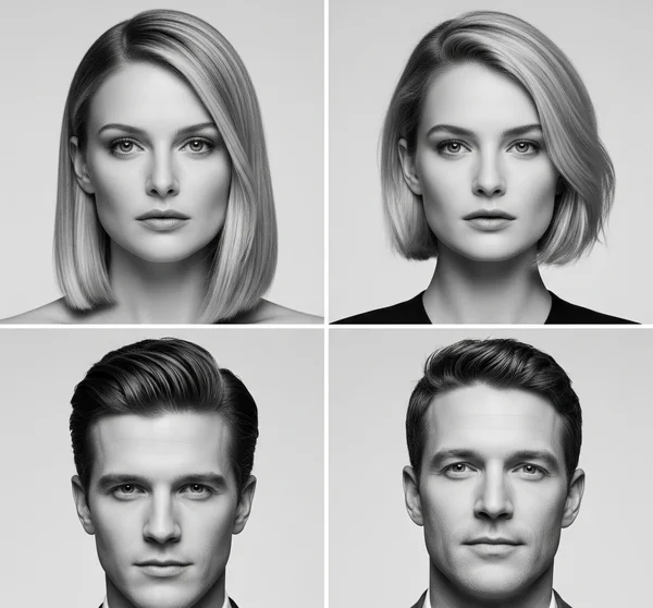 Collage of diverse celebrities with square face shapes.