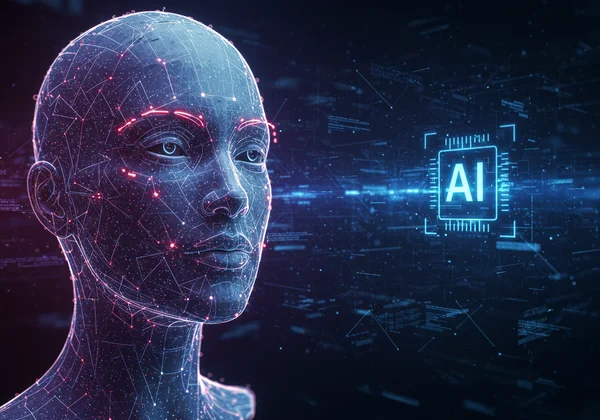 AI analyzing facial landmarks for face shape detection.
