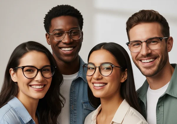 A diverse group of people wearing flattering eyeglasses.