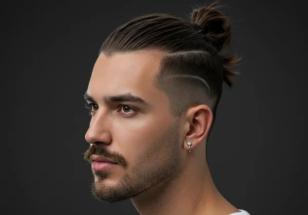 Man with man bun and undercut, for round face