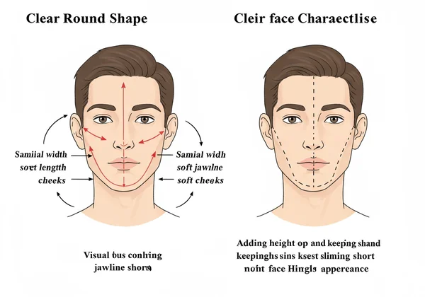 Male face with round shape, indicating key features