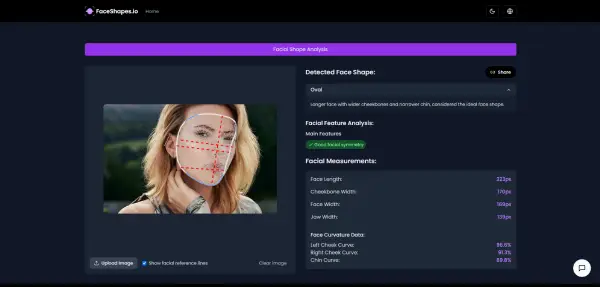 FaceShapes.io AI 얼굴형 분석 도구 인터페이스